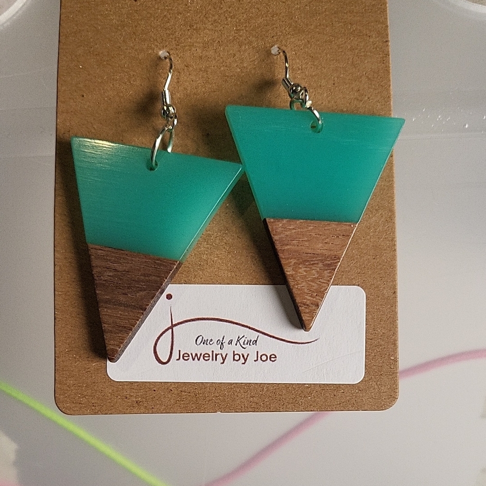 Green and Brown Triangle Earrings